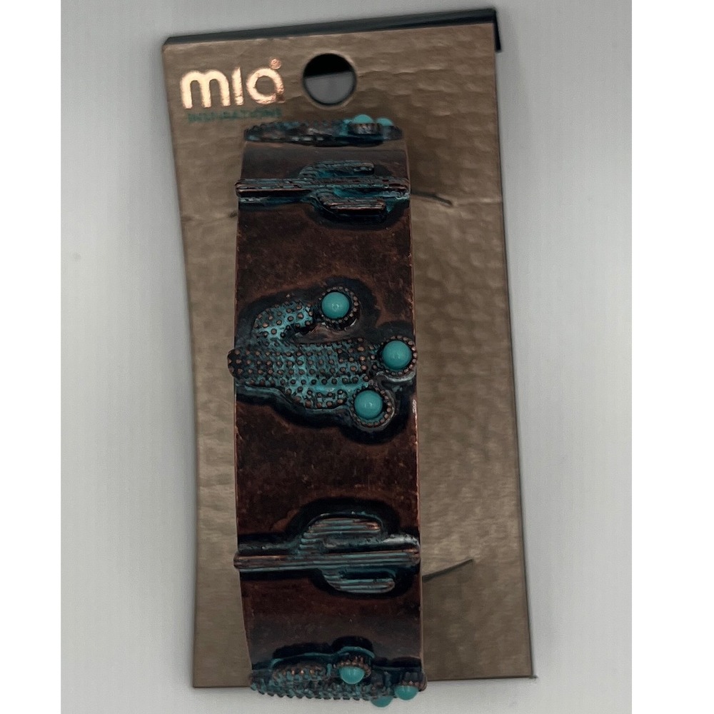 Mia Inspirations Copper Verdigris Cactus Cuff Bracelet Turquoise Accents MDB7347